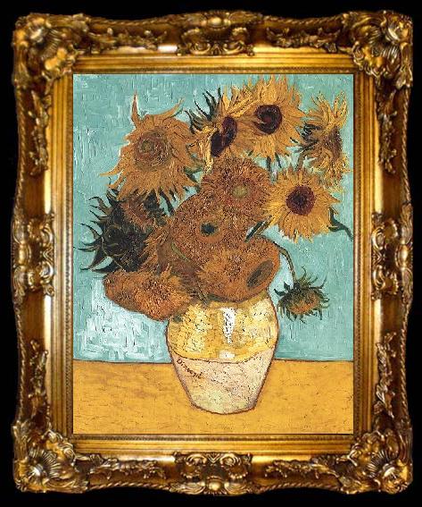 framed  Vincent Van Gogh Vase with Twelve Sunflowers, ta009-2